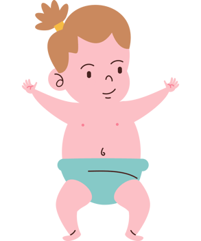 A cartoon baby in a diaper standing up png