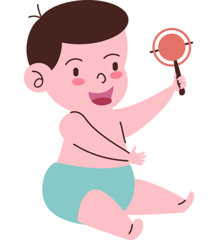 A cartoon baby holding a magnifying glass png