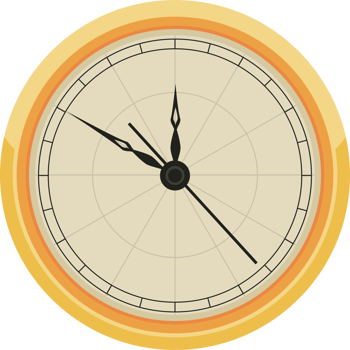 A clock with a black face and a yellow face png