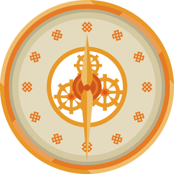A clock with gears and a sun on it png
