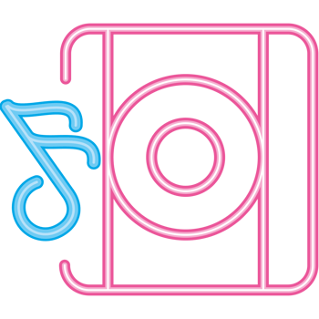 A neon sign with a music player and a note png