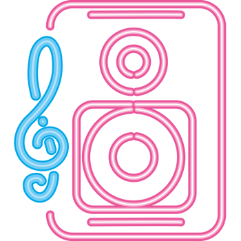 A neon sign with a speaker and music note png