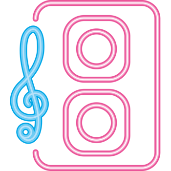 A neon sign with a music note and a music note png