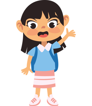 A cartoon girl with a backpack and a pink skirt png