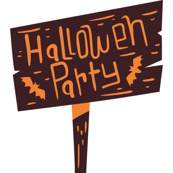 halloween party wooden placard text isolated illustration png