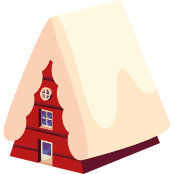 A red house with a snow covered roof png