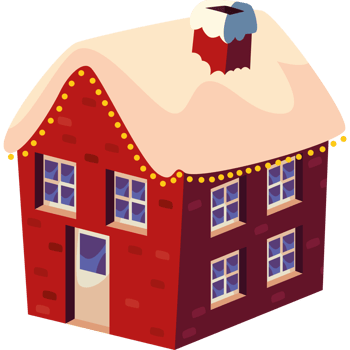 A red house with a roof covered in snow png