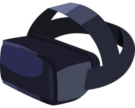 A black virtual reality headset with a black strap png