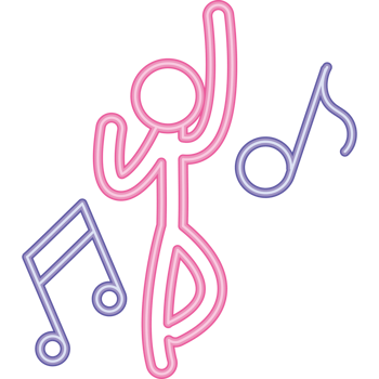 A neon sign with a dancing man and music notes png