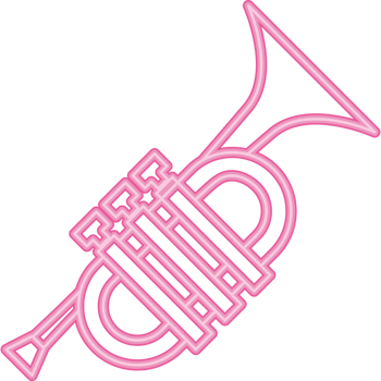 A pink neon trumpet icon on a black background png
