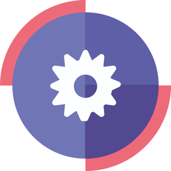 A gear wheel in a circle with a purple and pink background png