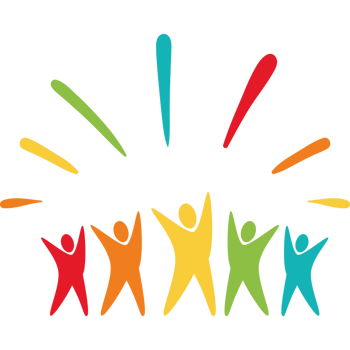 A group of people holding hands in front of a rainbow png