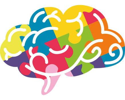 A colorful brain with puzzle pieces on it png