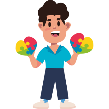A boy with autism holding two puzzle pieces png