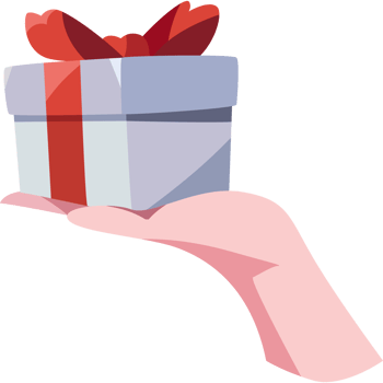 A hand holding a gift box with a red ribbon png