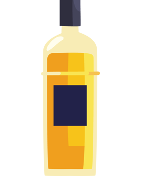 A bottle of alcohol with a blue label png