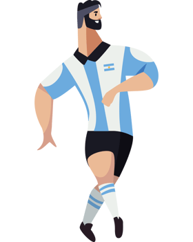 A cartoon man in a soccer uniform is kicking the ball png