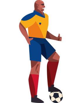 A cartoon soccer player standing on the ball png