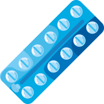 A blue pill pack with six pills png