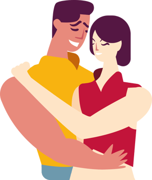 An illustration of a couple hugging png