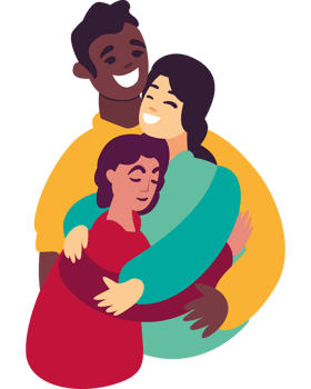 A family hugging and smiling png