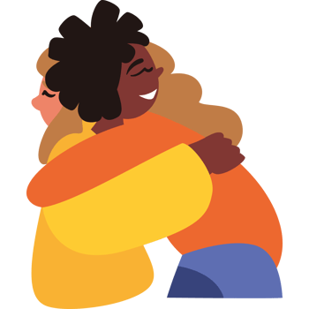 Two women hugging each other in a cartoon png
