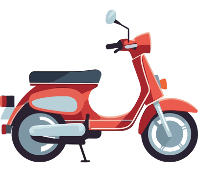 A red scooter is shown on a black background png