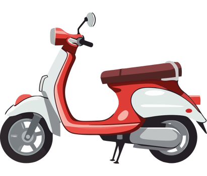 A red and white scooter is shown on a black background png