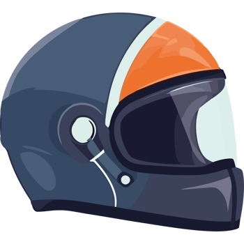 A helmet with an orange and blue visor icon isolated png