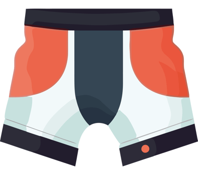 Pair of boxer shorts with a white and orange design icon isolated png