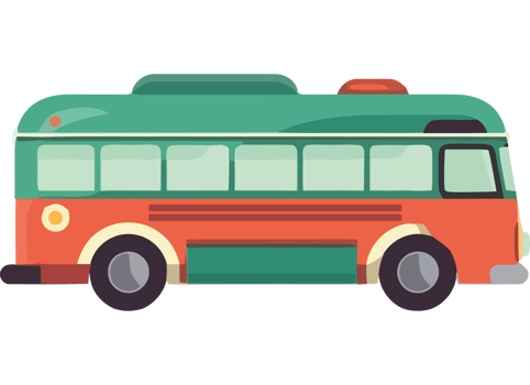 Tour bus driving on flat white wallpaper icon isolated png