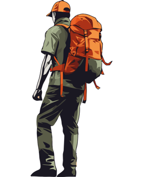 A man with a backpack and a hat png