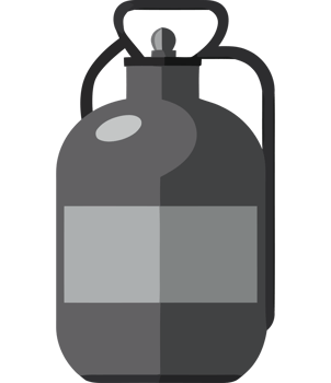 A black and white gas canister with a black handle png