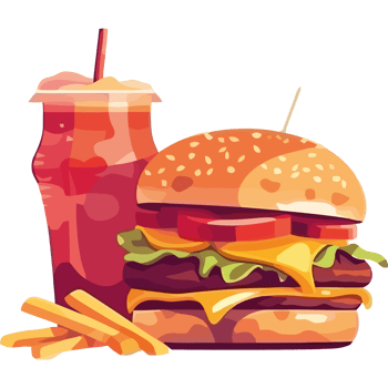 A hamburger and fries with a drink png