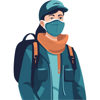 A woman wearing a mask and backpack png