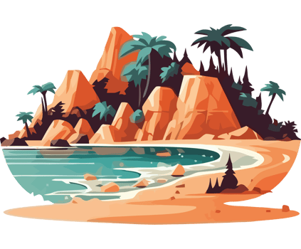 Tropical island with palm trees and rocks png