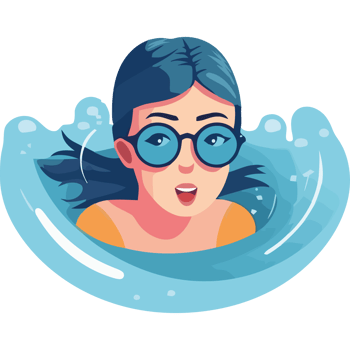 A girl wearing glasses and swimming in the water png