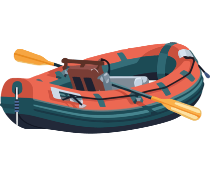 An inflatable boat with paddles and oars png