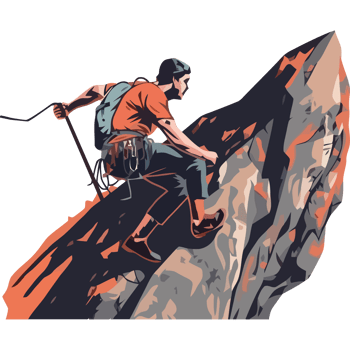 A man is climbing on a rock png