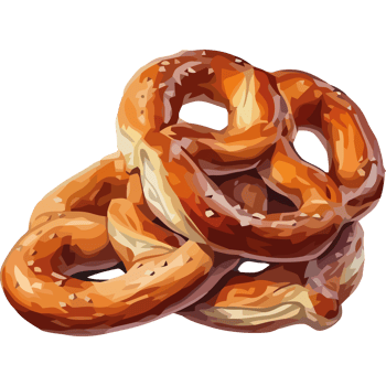 Freshly baked pretzels, a crunchy lunch snack icon isolated png