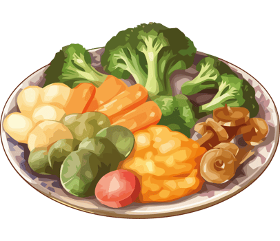 A plate of vegetables and mushrooms png