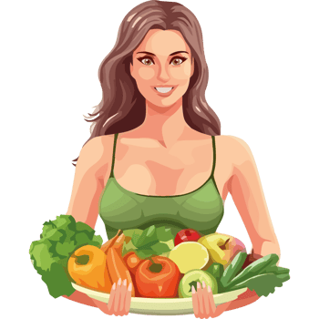 A woman holding a plate full of vegetables png