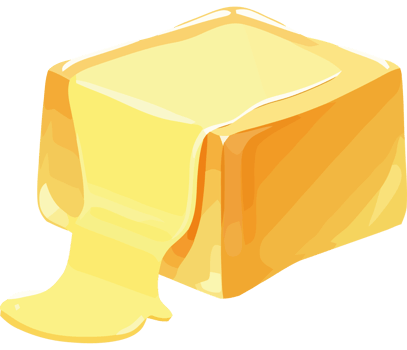 A cube of butter with melted butter on it png