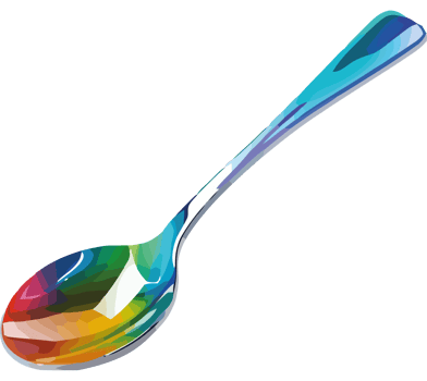 A spoon with a rainbow colored handle icon isolated png