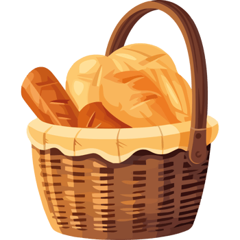 Fresh organic bread in wicker basket icon isolated png