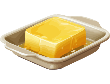 A square of butter in a baking dish png