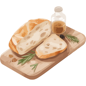 Bread and olive oil on a cutting board png
