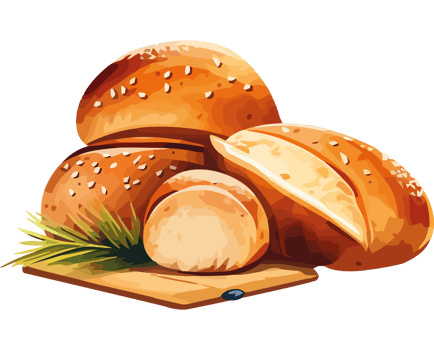 Breads on a cutting board with sprigs of rosemary png