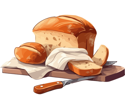 Bread and knife on a cutting board png