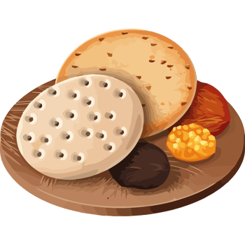 A plate with bread and other food items png